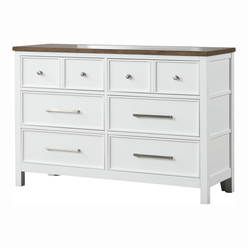 Commode 6 tiroirs Lonegan, Blanc, brun