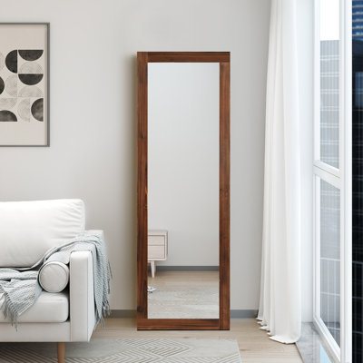 Full Length Mirror With Solid Paulownia Wood Frame, Standing Or Wall-Mounted