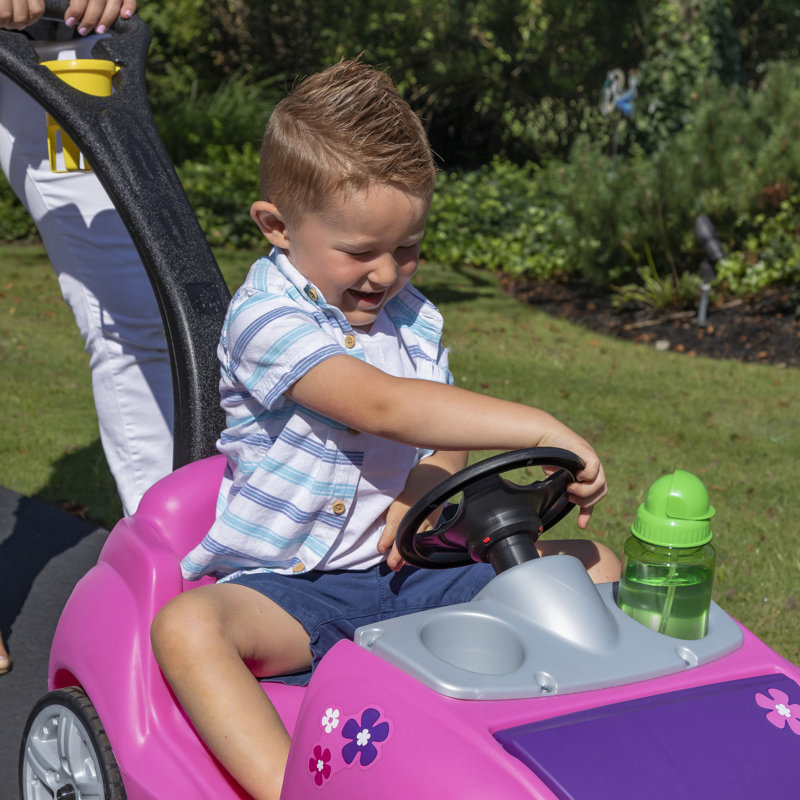 Pink Toddler Push Car with Steering Wheel and Seat Belt