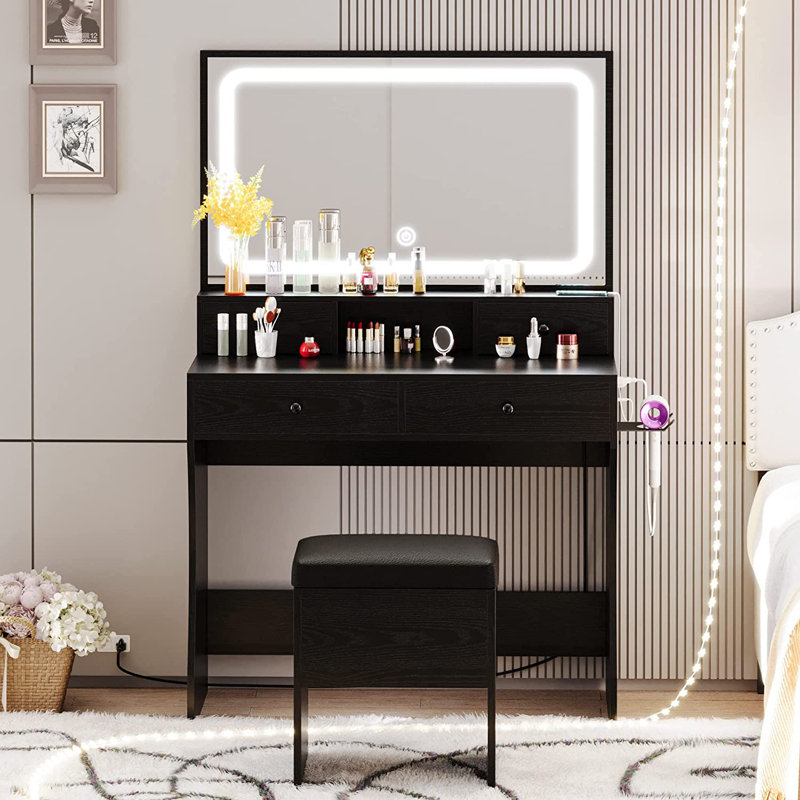 Greyden Vanity Set With LED Mirror & Built-in Outlets