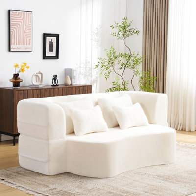Grand futon en mousse à haute densité grand avec 4 coussins, matelas pliant blanc moderne, pour la chambre à coucher et le salon, aucun assemblage requis