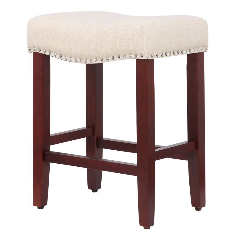 Tabouret de bar et de comptoir rembourré Jameson, Beige / cerisier, Tabouret de comptoir (siège d’une hauteur de 24