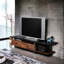 Console contemporaine en noyer et noir avec pieds en métal pour meuble télé de 55 po de style industriel noir, pouvant accueillir un écran plat
