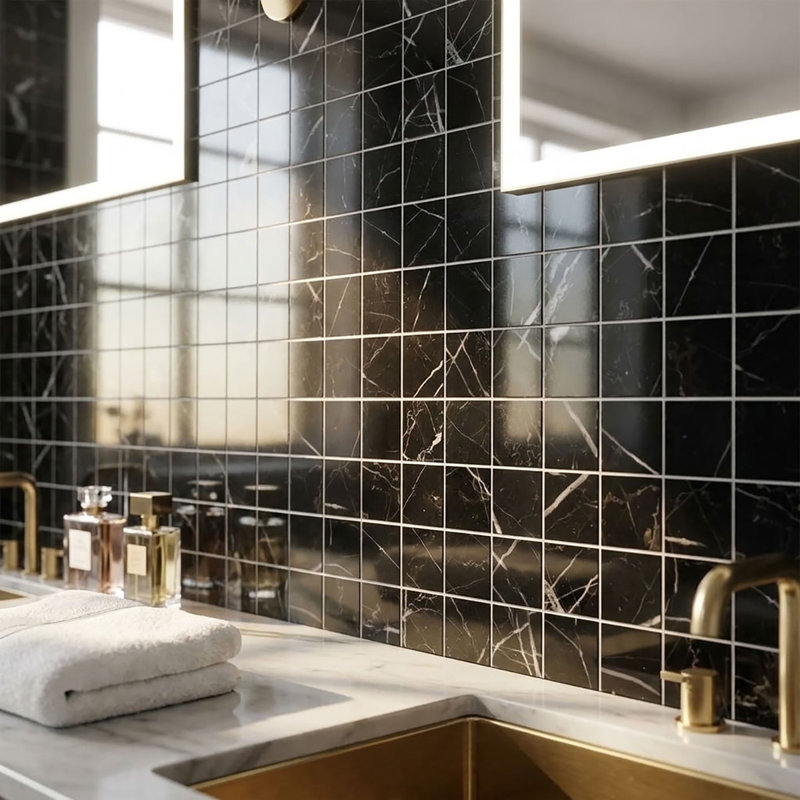 Nero Marquina Polished 2x2 Square Marble Mosaic