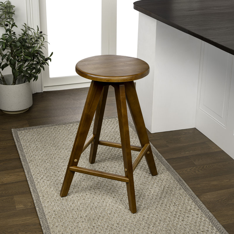 Tabouret de comptoir minimaliste en bois de noyer massif de 25,5 po Ceren Ceren, siège rond avec repose-pieds intégré pour îlot de cuisine et bar personnel