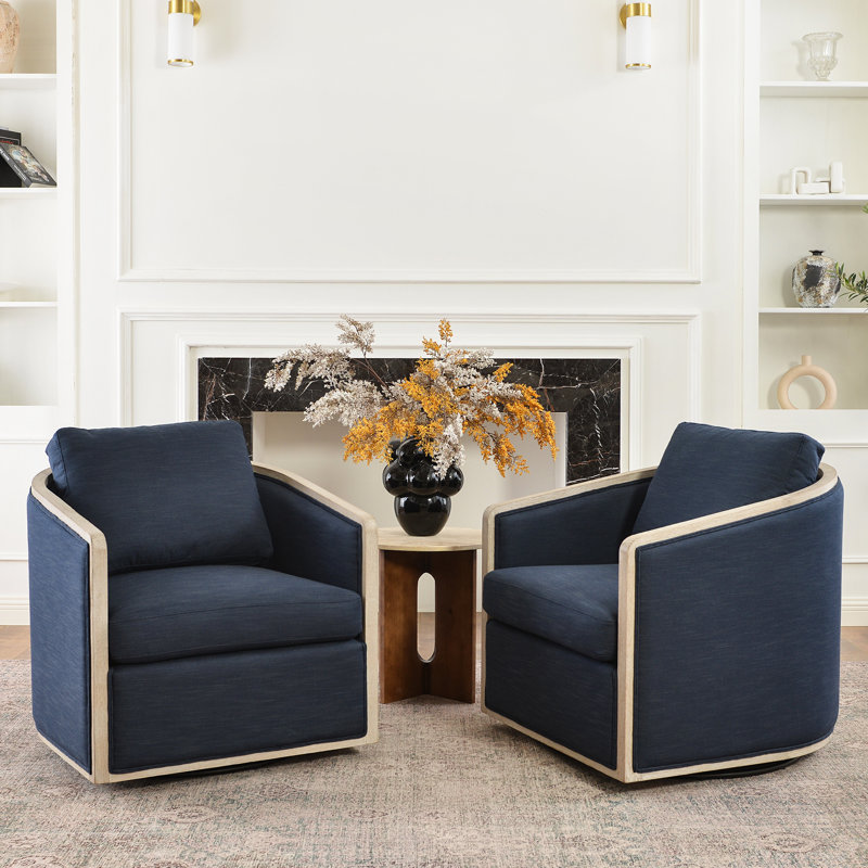 Holl Two Pieces 30" Wide Performance Fabric Upholstered Swivel Chair, No Assembly Required, Indigo Linen