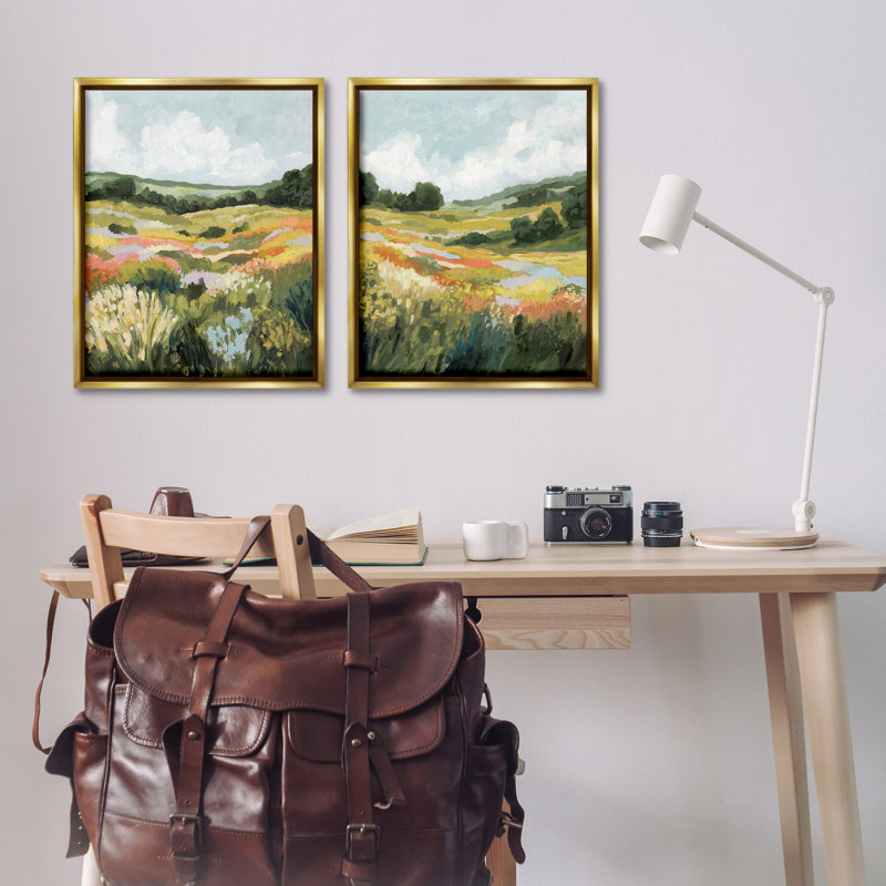 "Vast Meadow Peinture" par Victoria Barnes 2 - Pièces sur toile, H 31 po x l 50 po, Cadre flottant métallique doré