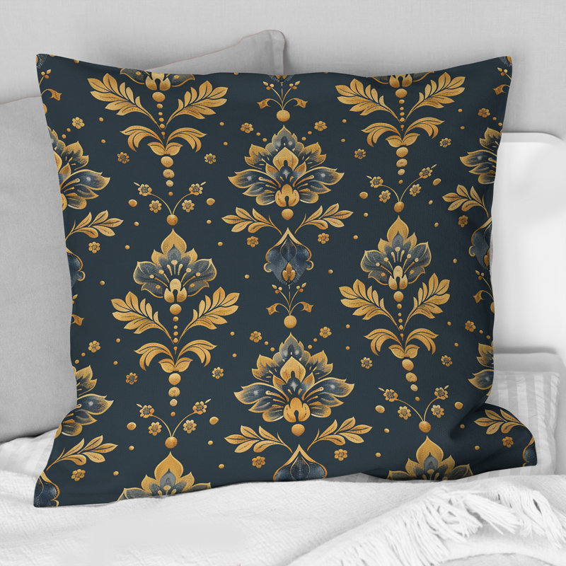 Coussin campagnard bleu marine et doré Country Chic II, H 18 po x l 18 po, Carrée