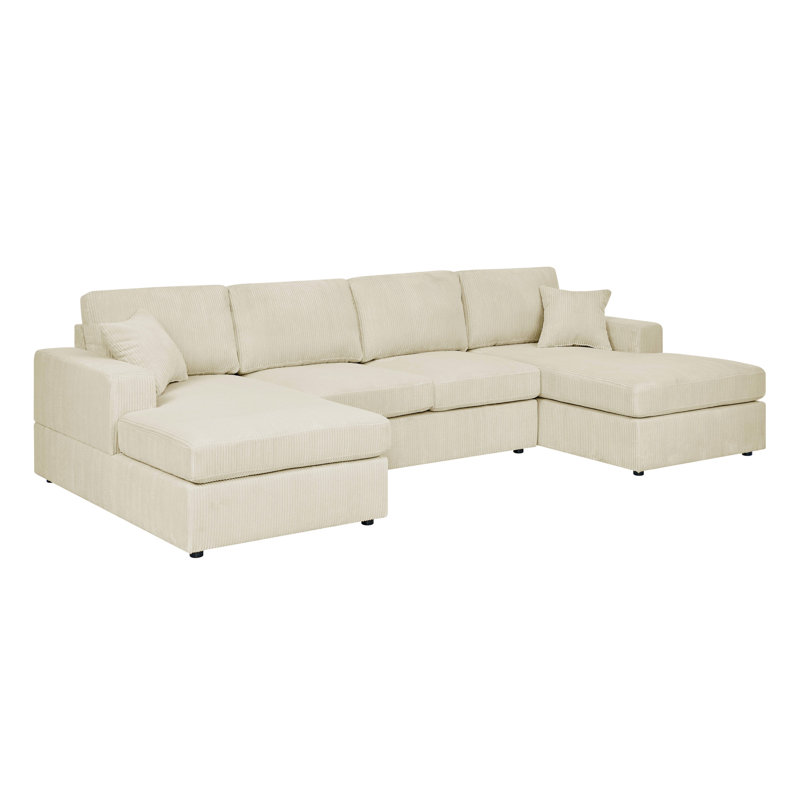 Corduroy 4 - Seat Double Chaise Sectional , Engineered Wood Frame, Rectangular Seats, And U Shaped Setup For Relaxation 3 Piece 4, Foam Filled, Streamlined Design, Cushions