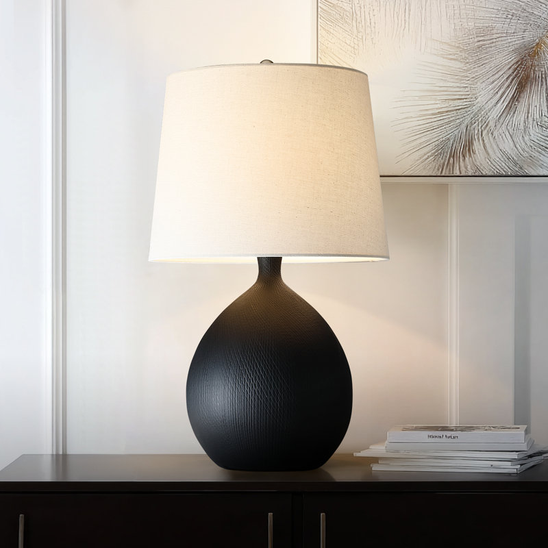 Lampe de table en céramique 3 voies avec abat-jour rigide, Noir