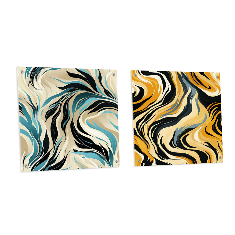 Cossio - Ensemble de 2 peintures murales abstraites en acrylique, H 30 po x l 61 po