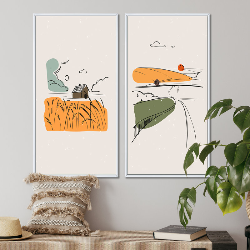 «Vintage Boho Illustration in the Countryside I», ensemble de 2 impressions, H 32 po x l 32 po x P 1 po