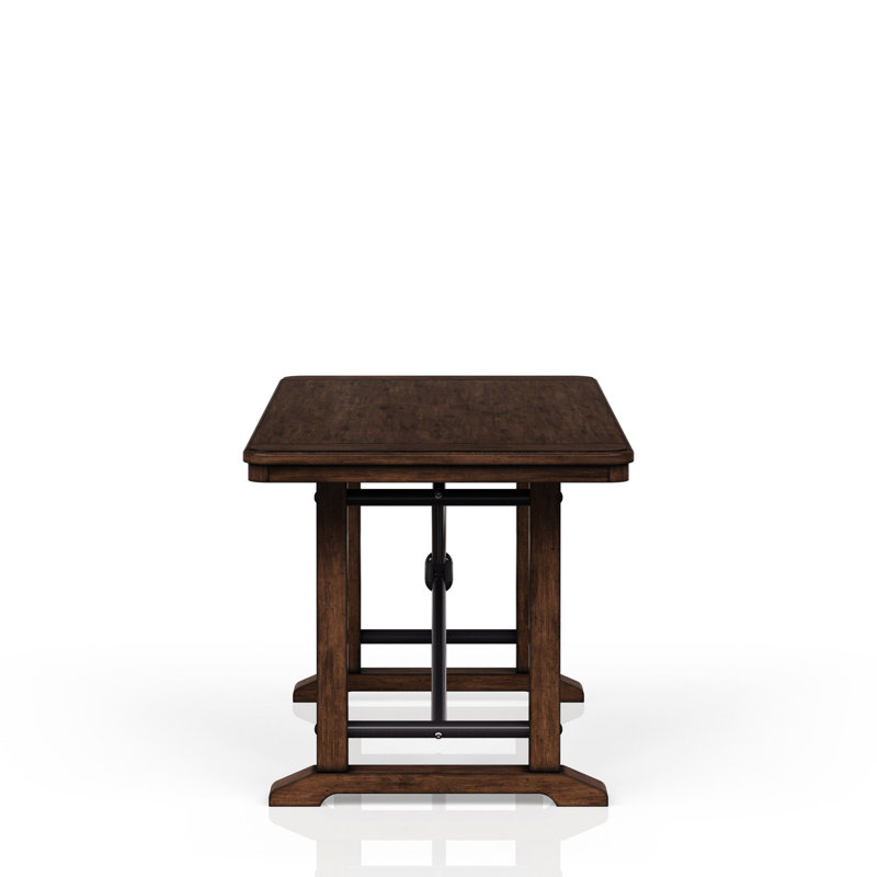 Table de salle à manger à double piédestal de style décontracté, abat-jour brun, aspect industriel, bois massif