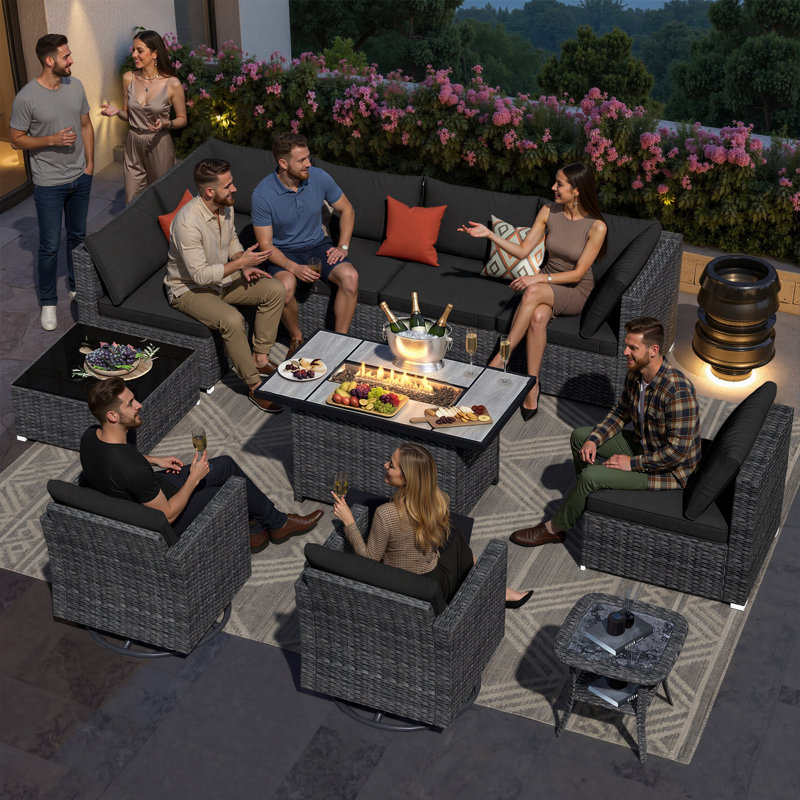 8 - Person Patio Conversation Set with Cushions, Black, Yes