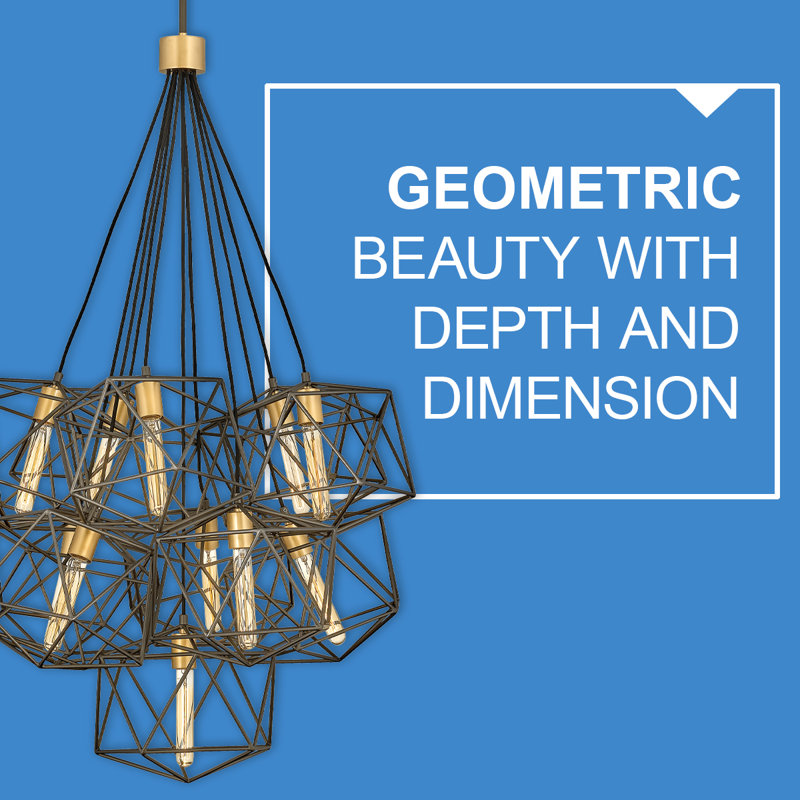 Metallic Matte Bronze Geometric Cage 11-Light Chandelier