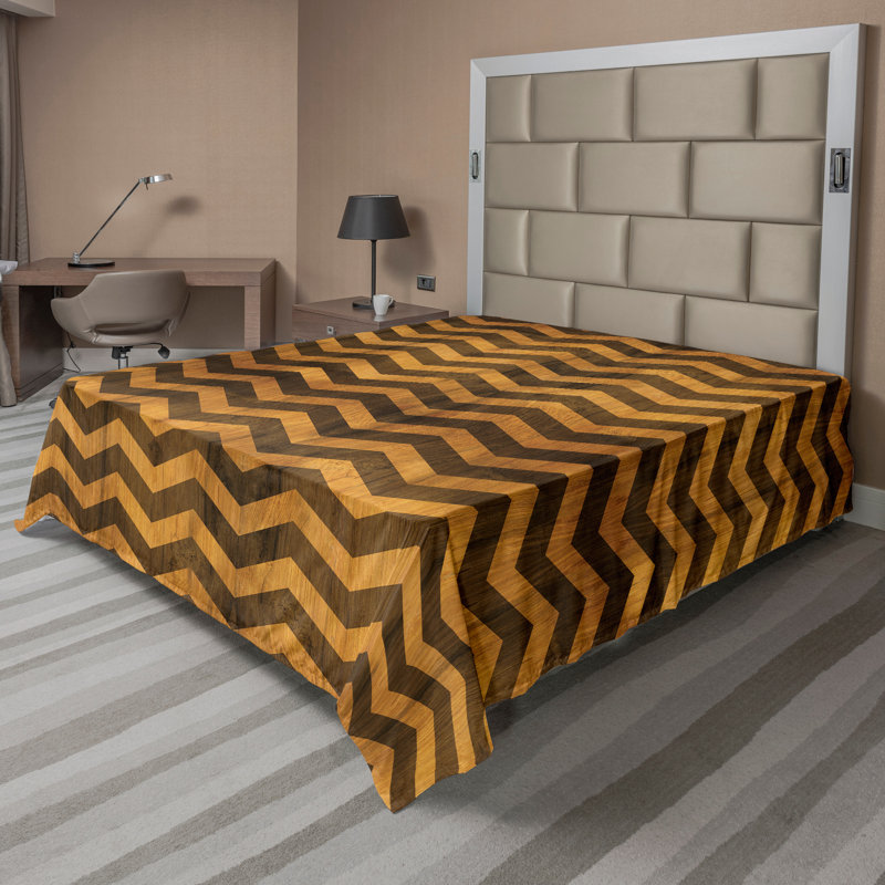Ambesonne Top Flat Sheet Curving Art, Pale Brown Chevron, Queen Flat Sheet
