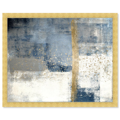 Blue and White Abstract Shades Contemporary Framed Art Painting for Living Room