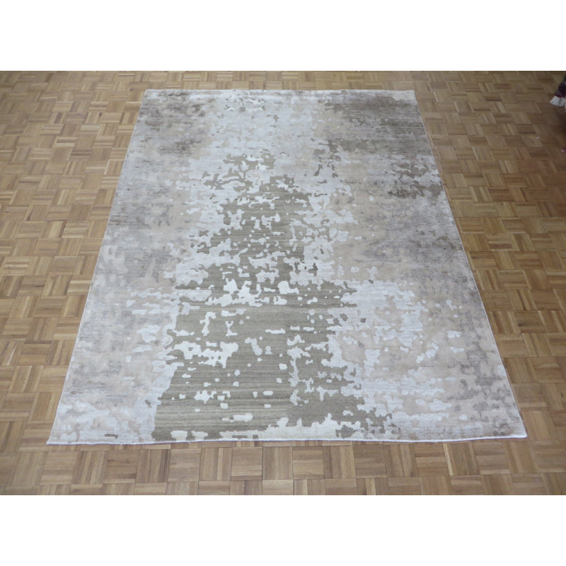 Tapis gris en laine et soie noué à la main Paris, Rectangle 8 pi x 10 pi