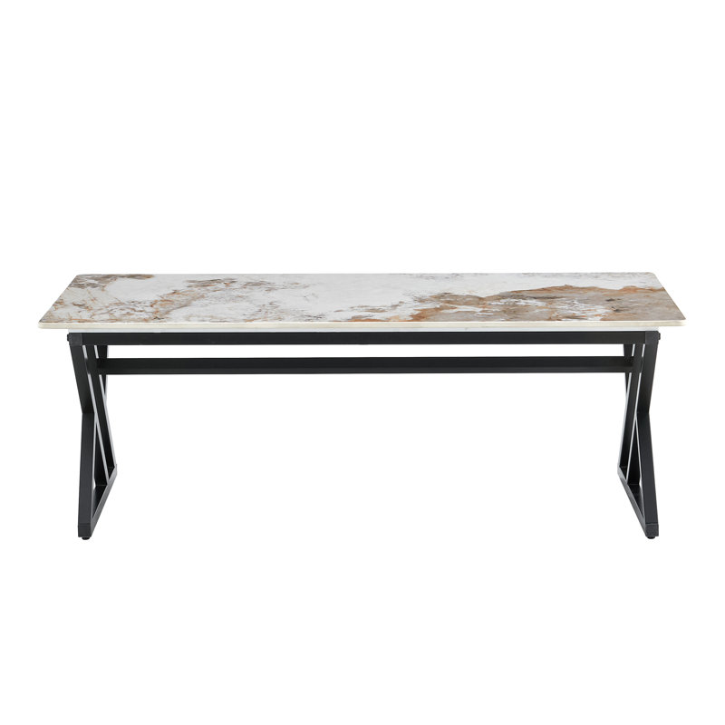 Stone Slab Coffee Table With Metal Legs - 47" X 23.6", White/Brown, Black