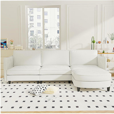Grand canapé à trois places de 107,8 pouces, canapé en L avec repose-pieds amovible, poches sur les accoudoirs, canapé en tissu moderne, convenant au salon, à l’appartement et au bureau