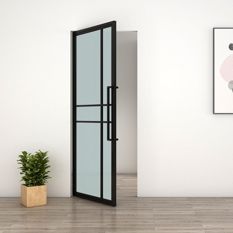 Black Steel Full Lite Frosted Glass Interior Pivot Door