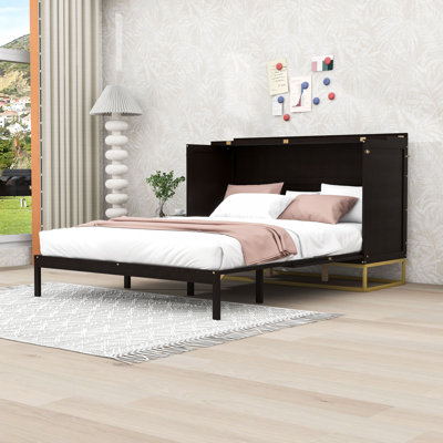 Grand lit escamotable en bois avec pieds en métal