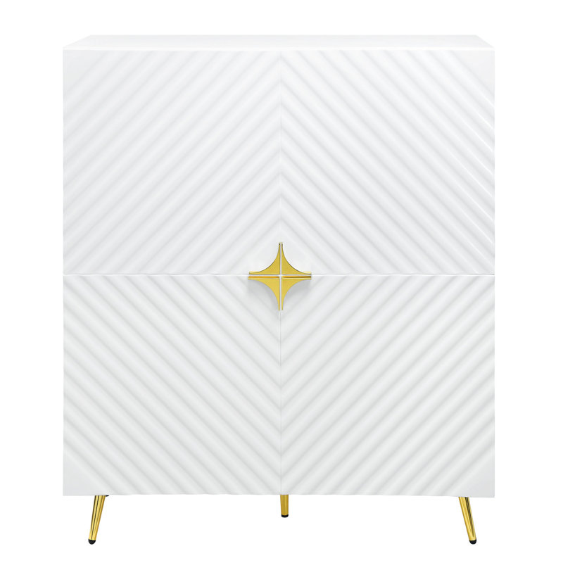 Armoire décorative blanche lustrée avec motif de vagues intrigantes, Blanc
