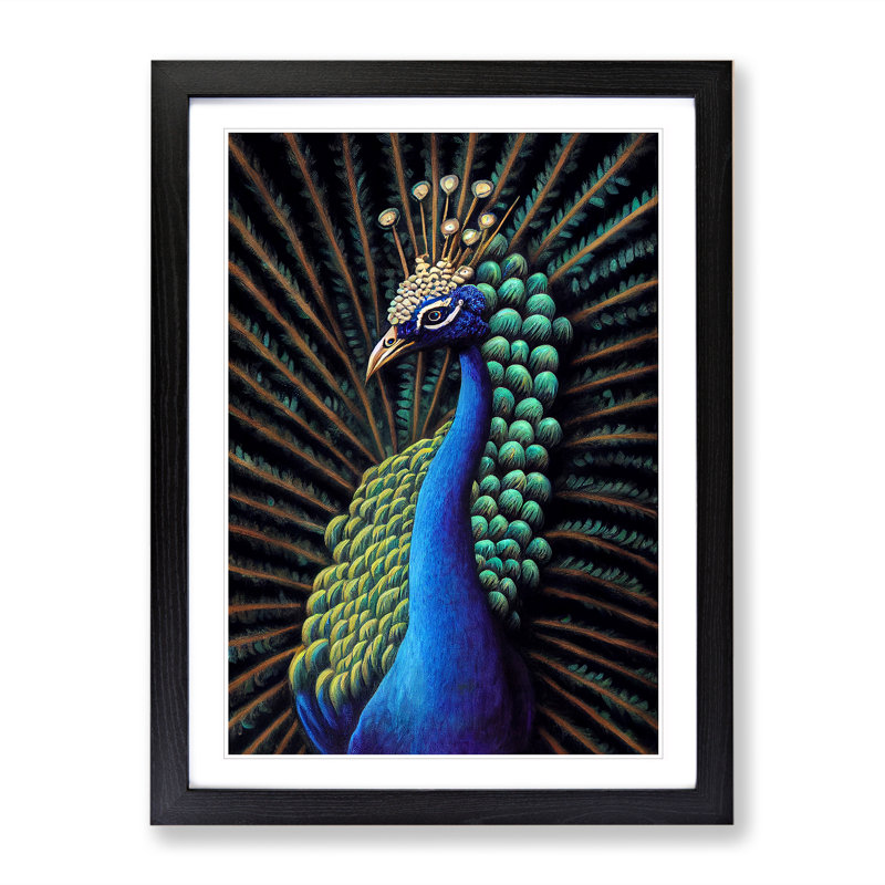 Pretty Peacock - Single Picture Frame Print, Black Framed, 64cm H x 46cm W x 2cm D