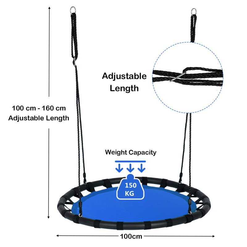 Costway Fabric Web / Saucer Swing Swing Seat with Mounting Hangers and Chains, Blue