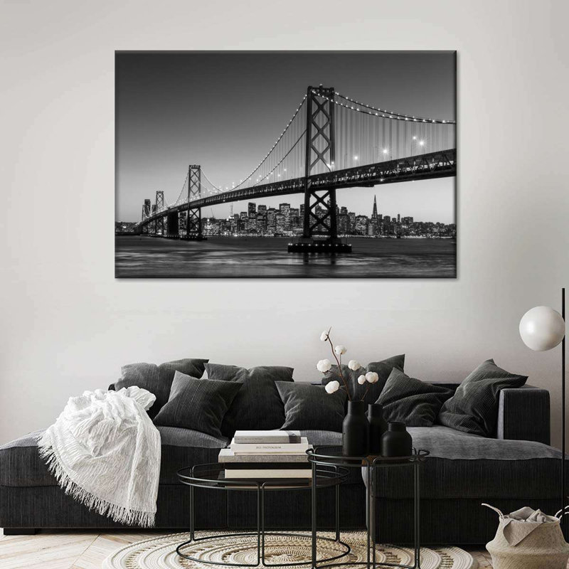 San Francisco Bay Bridge BW, reproduction sur toile, H 24 po x l 36 po x P 1,25 po