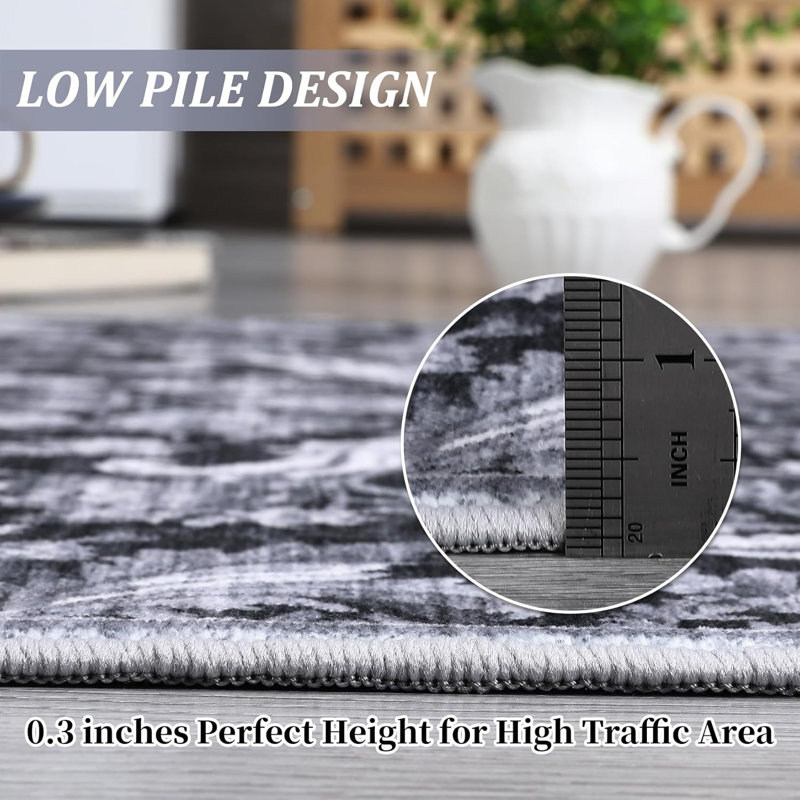 Traditional Area Rug 5'x7' Foldable Indoor Washable Rug Thin Retro Accent Floral Non-Slip Carpet Mat (Dark Blue)