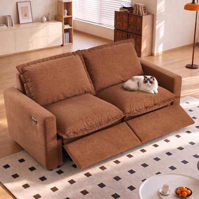 Zero Gravity Power Recliner Sofa, 2-seater Loveseat, Oversized Cloud Modular Sectional Couch with USB & Type-C ports-Orange