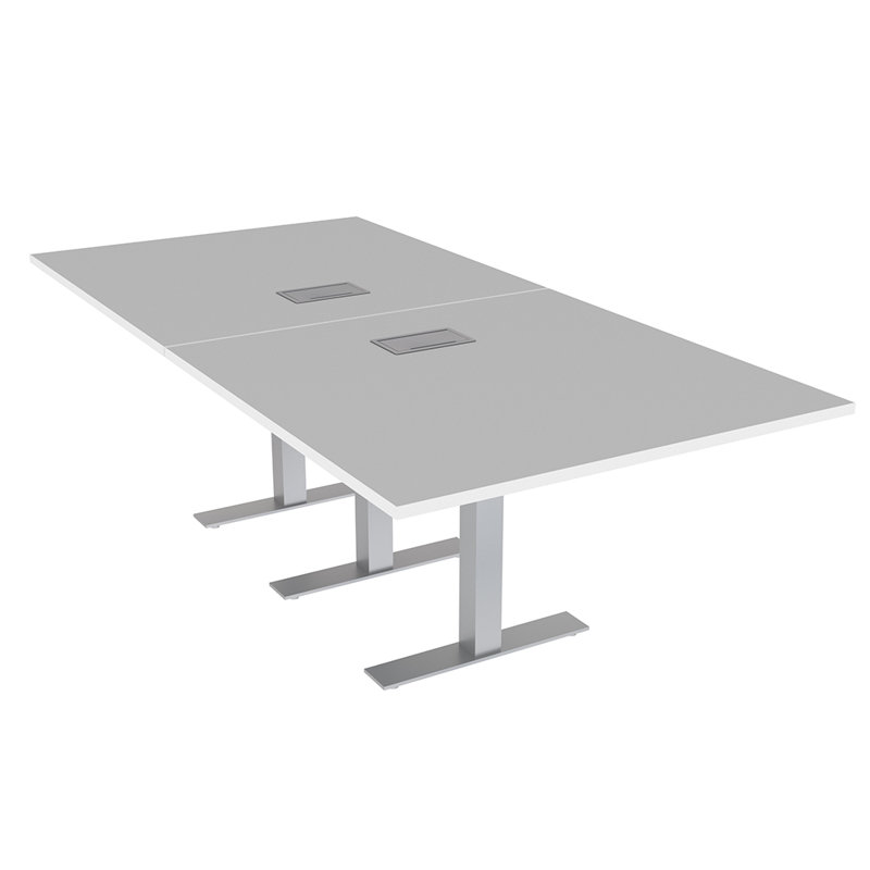 Table de conférence rectangulaire avec base en T en métal | Unité électrique, Argent argent, L 96 po x l 48 po