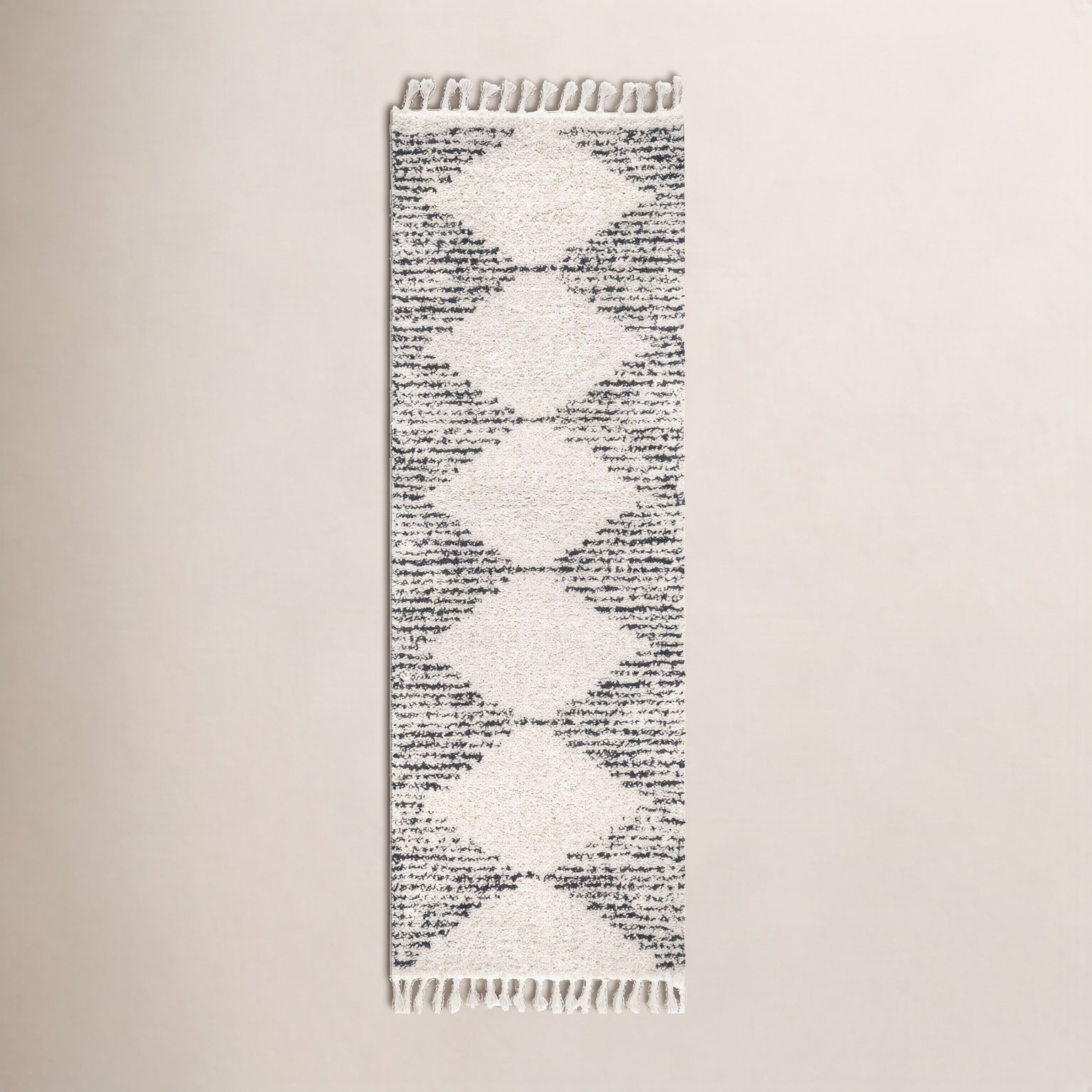 Carnahan Off White Charcoal Moroccan Shag Rug, Runner 2'6" x 14'