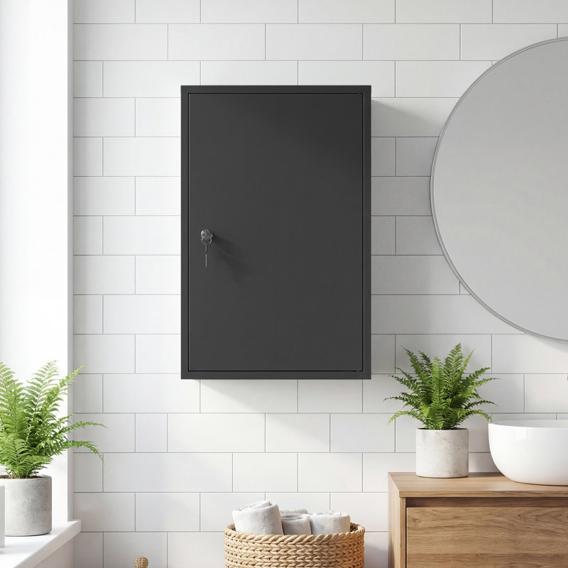 Steel Wall Mount Medicine Cabinet 3 Tier Emergency Box for Bathroom Kitchen, Lockable with 2 Keys, Black