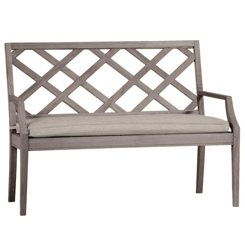 Haley Teak Garden Bench, Oyster Teak, Dove Sunbrella® Linen, Welt