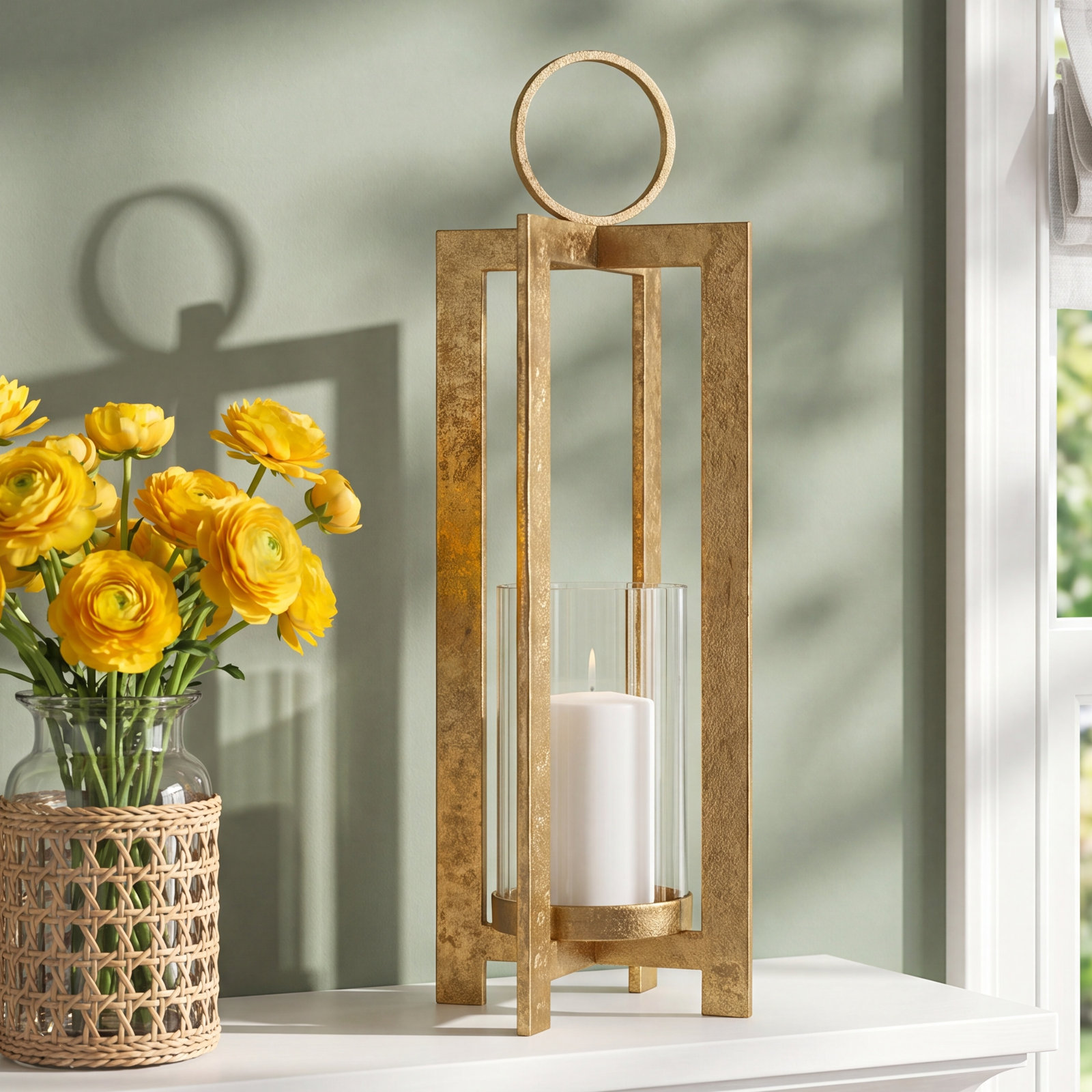 Barrow Lantern Candle Holder, Gold, 26" H x 8" W x 8" D
