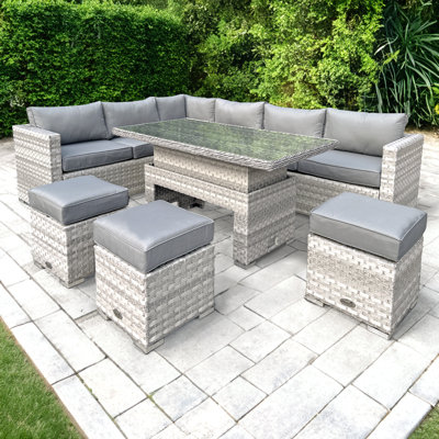 Aruba Rattan 9 Seat Rising Table Set in Dove Grey