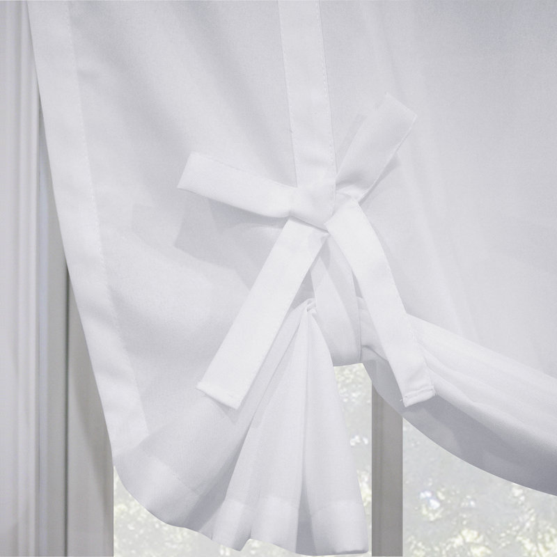 White Sheer Fabric Tie-Up Rod Pocket Curtain