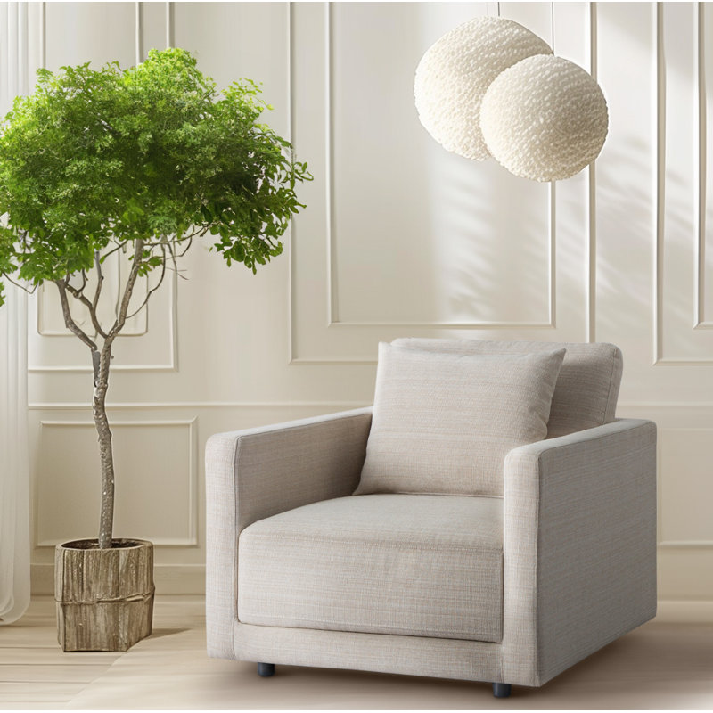 Kenji Upholstered Armchair, Cream Performance Basketweave
