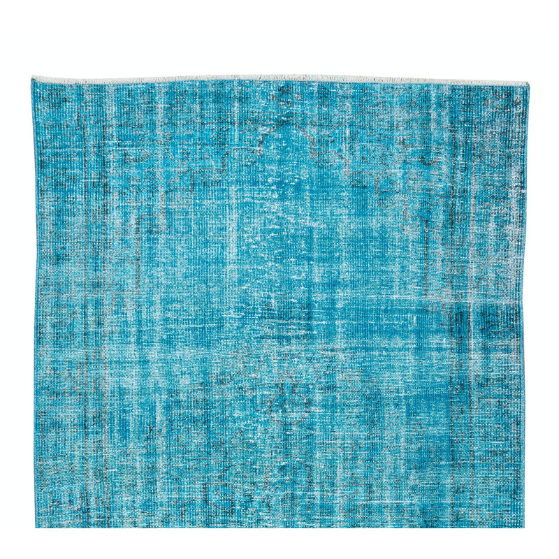Tapis turc fait à la main de 4,6 x 8,3 pi surteint en bleu sarcelle pour un intérieur contemporain