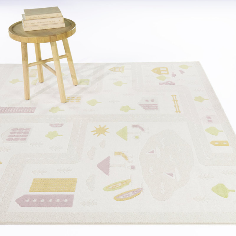 Tapis crème Village Village, 3'11" x 5'7"