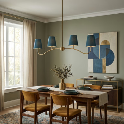4 - Light 44"W Polished Brass Iron Modern Kitchen Island Chandelier Pendant Light