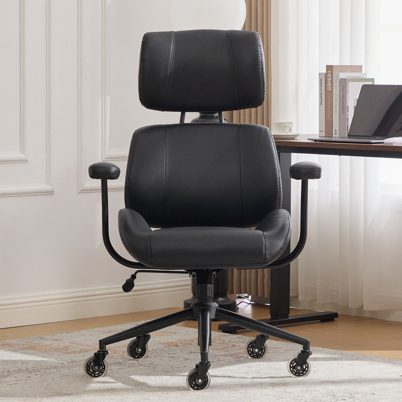 Modern Executive Office Chair with Premium Quality, Superior Comfort Armrests, Adjustable Backrest and Headrest, Black, Black