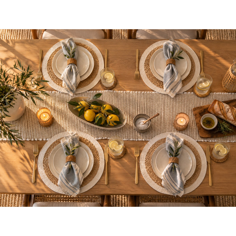 Chemin de table en coton Jute, 90" L, Jute-Ivory