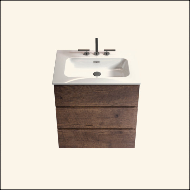 Meuble-lavabo 24 po avec lavabo avec 3 trous de robinet, grand meuble-lavabo autoportant pour salle de bain moderne, lavabo blanc une pièce sans drain ni robinet, pré-assemblé