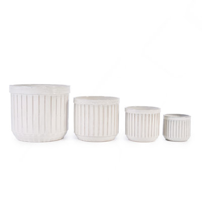 Ensemble de pots à fleurs en céramique blanche faite à la main de 4, 6/8/10/12 pouces de diamètre, motif de lignes verticales pour plantes grasses et cactus, utilisation intérieure / extérieure sur le rebord de la fenêtre et de la bibliothèque, matériau respirant