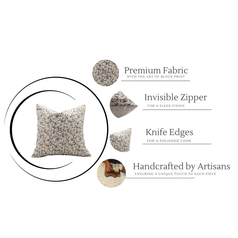 Linen Pillow Cover, 14"H x 14"W, Square, Pishta Floral