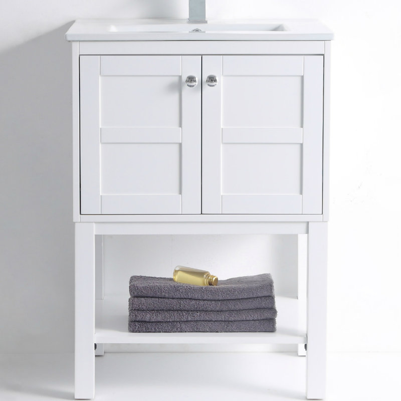 Wilner 24'' Single Bathroom Vanity with Ceramic Top, White