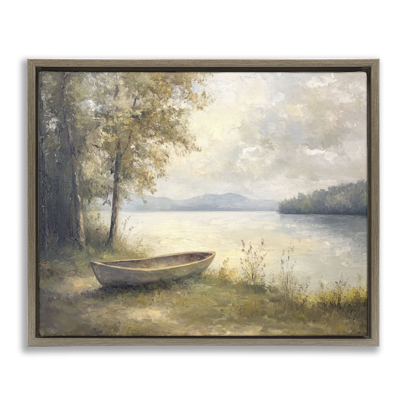 Bateau flottant au bord du lac, conception par Petal Prints Design, H 25 po x l 31 po, Cadre flottant orme Montalcino